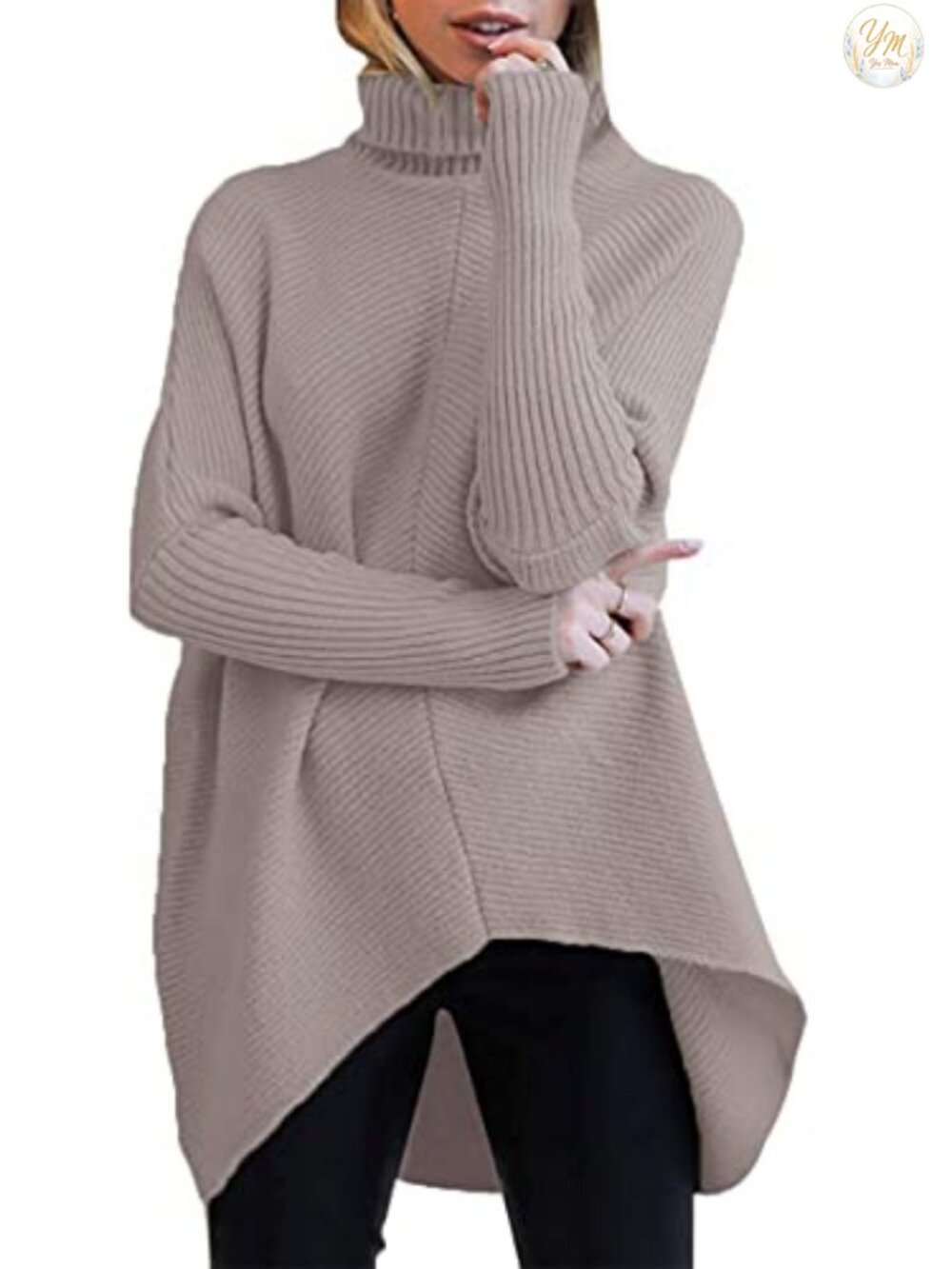 Women's Oversized Turtleneck Batwing Sweater Ribbed Knit Tunic Pullover